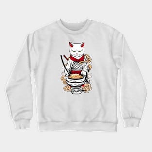 cool japan samurai white kitten cat Crewneck Sweatshirt